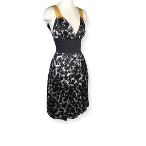 Robert Rodriguez printed silk dress with yellow straps size 4